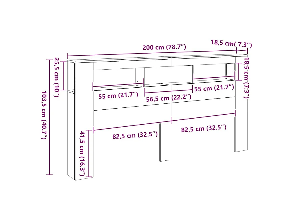 Tête de lit à LED chêne fumé 200x18,5x103,5cm bois d'ingénierie