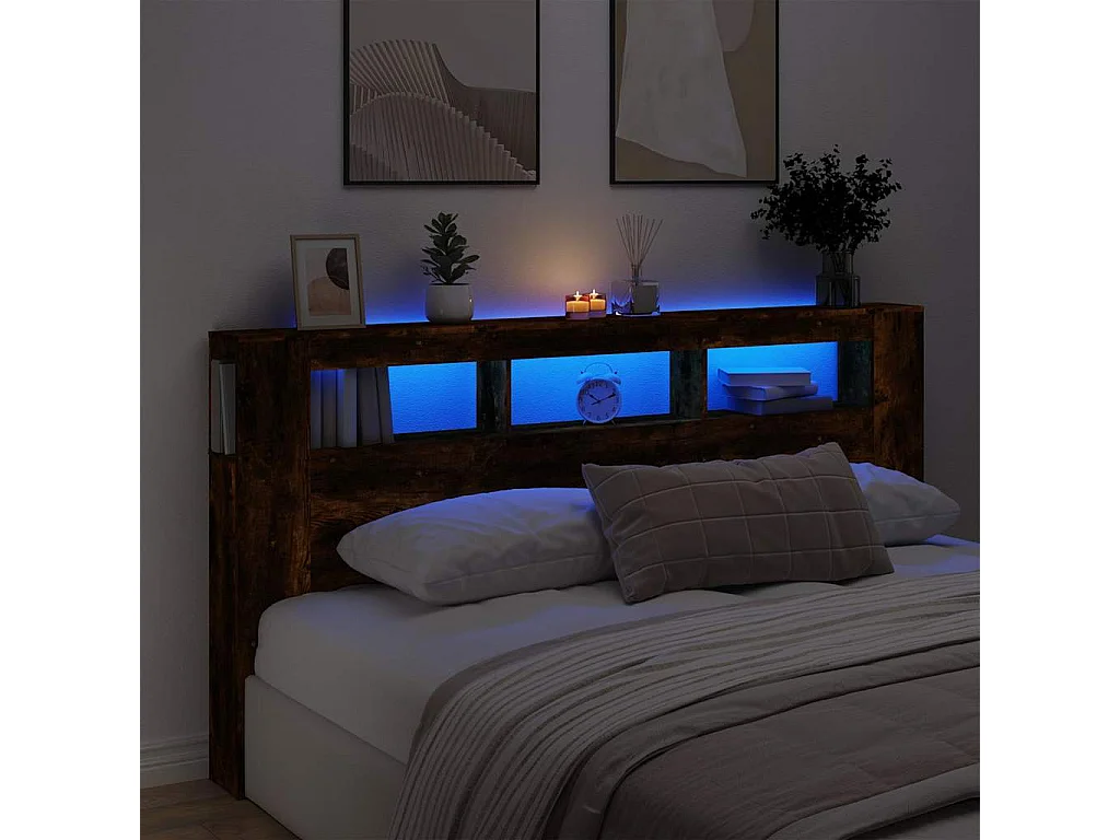 Tête de lit à LED chêne fumé 200x18,5x103,5cm bois d'ingénierie