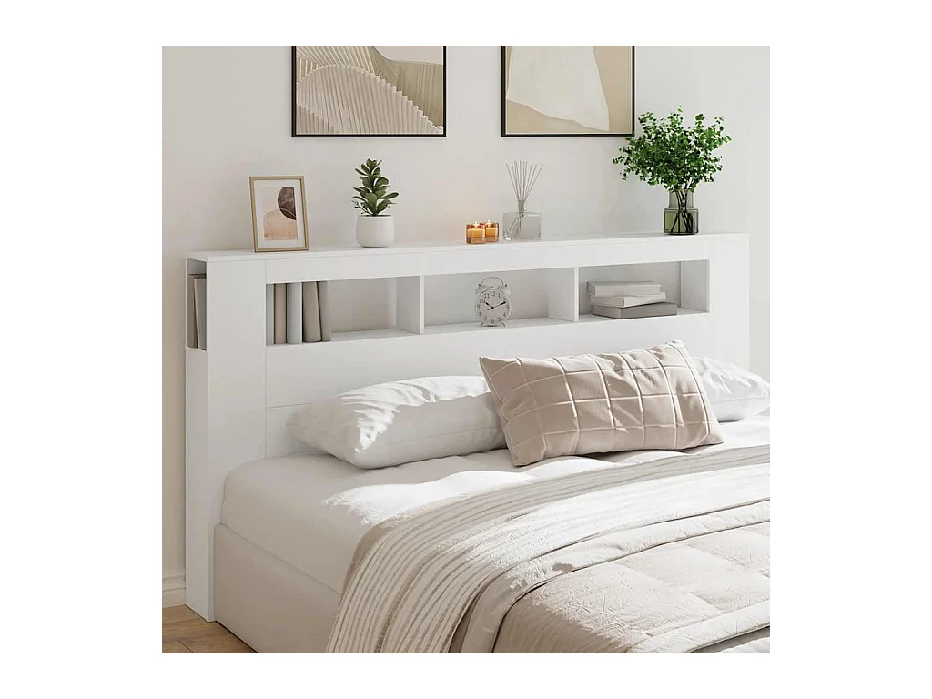 Tête de lit à LED blanc 200x18,5x103,5 cm bois d'ingénierie