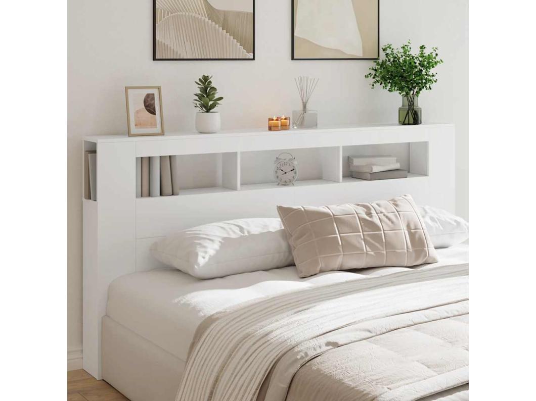 Tête de lit à LED blanc 200x18,5x103,5 cm bois d'ingénierie
