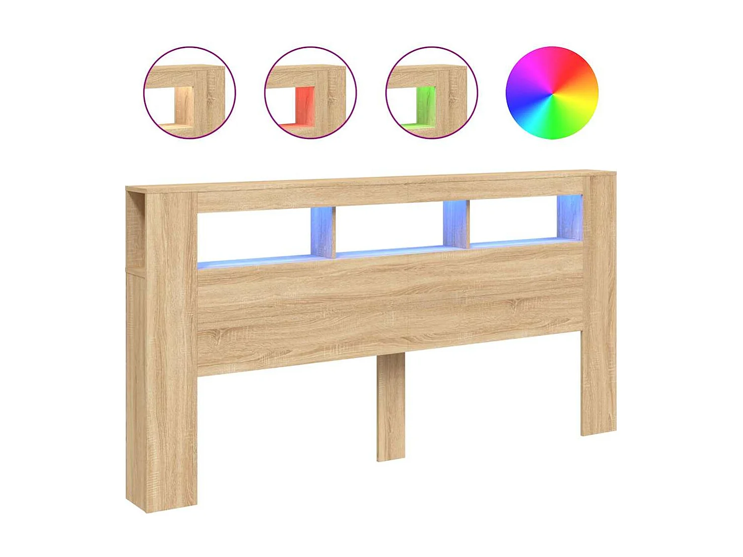 Hoofdbord met LED 200x18,5x103,5 cm bewerkt hout sonoma eiken