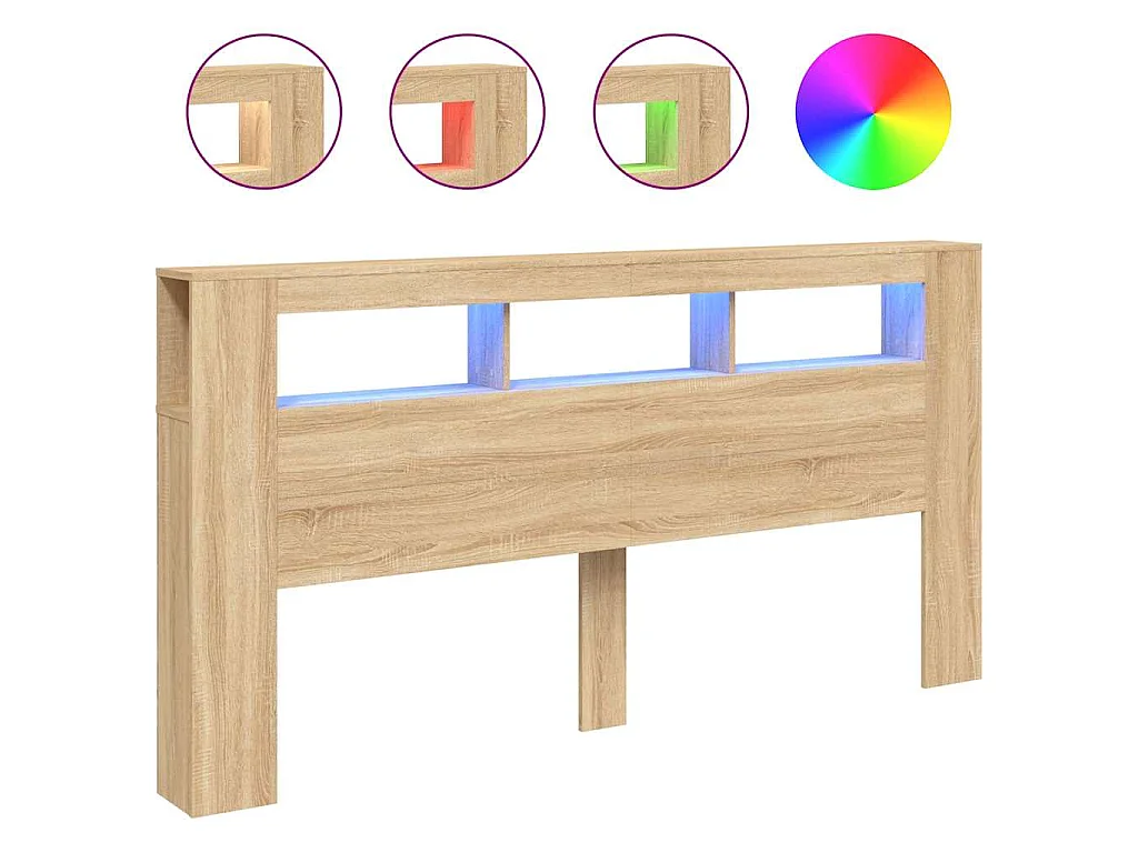 Tête de lit à LED chêne sonoma 200x18,5x103,5cm bois ingénierie