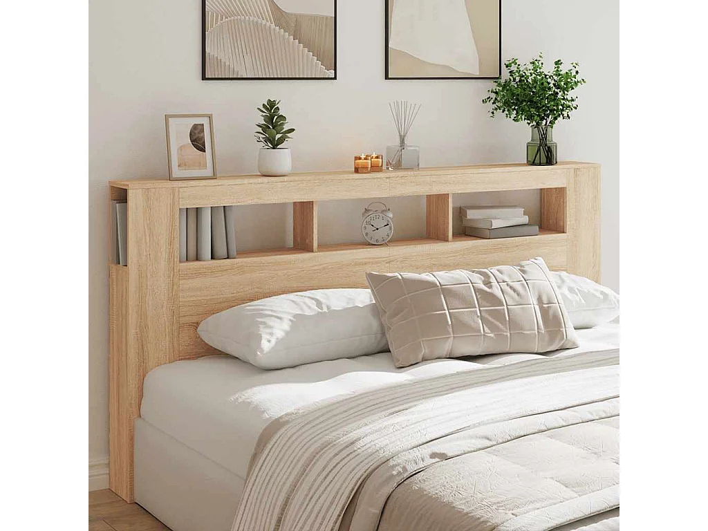 Tête de lit à LED chêne sonoma 200x18,5x103,5cm bois ingénierie