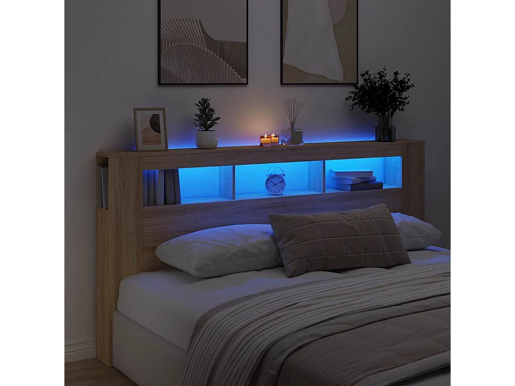 Tête de lit à LED chêne sonoma 200x18,5x103,5cm bois ingénierie