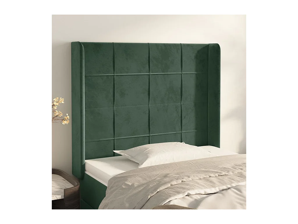 Tête de lit avec oreilles Vert foncé 103x16x118/128 cm Velours