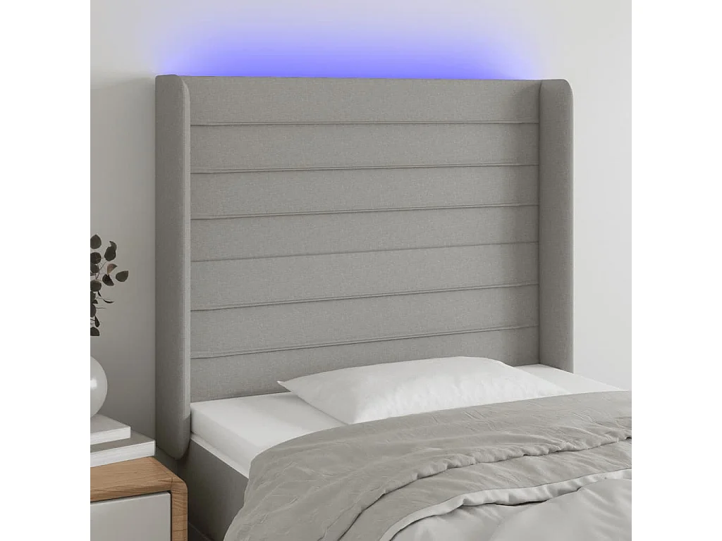 Testiera a LED Grigio Chiaro 93x16x118/128 cm in Tessuto