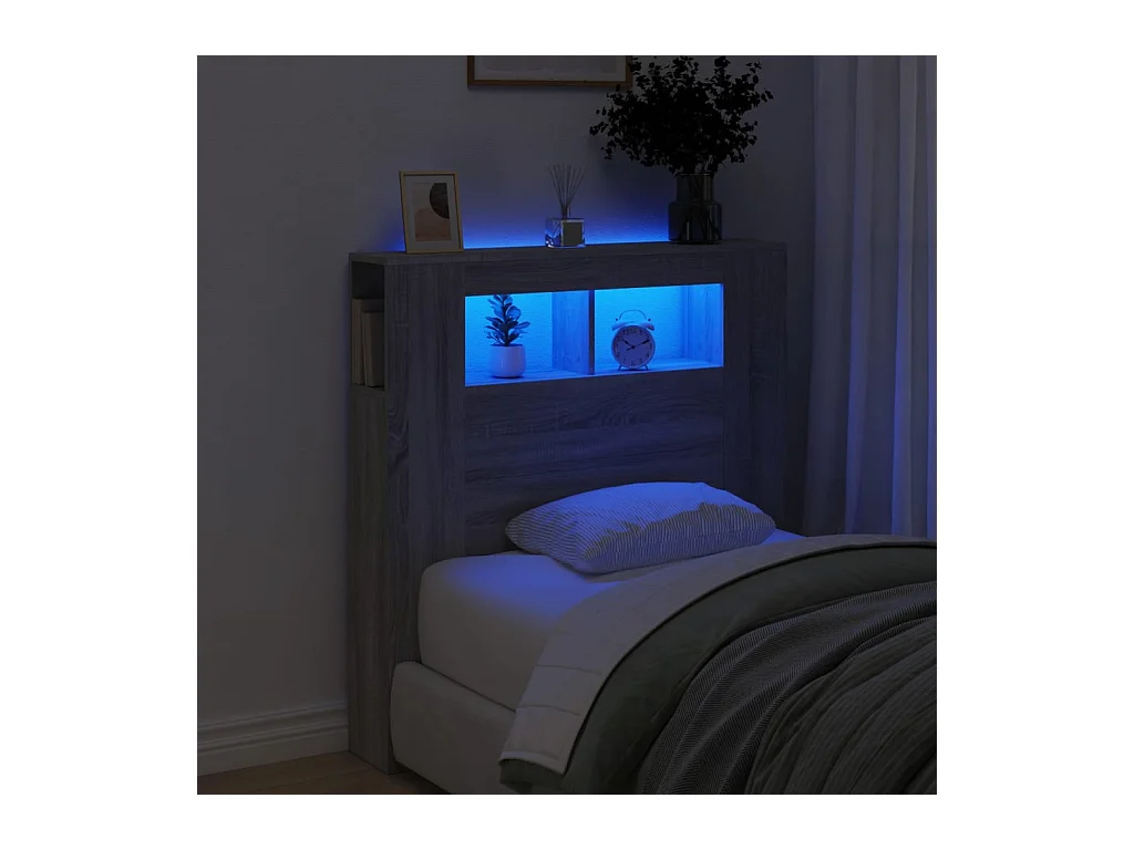 Hoofdeinde met LED 100x18,5x103,5 cm bewerkt hout grijs sonoma