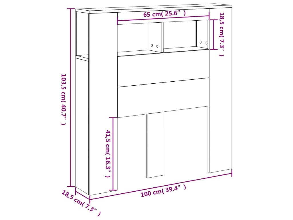 Cabecero LED madera ingeniería gris Sonoma 100x18,5x103,5 cm