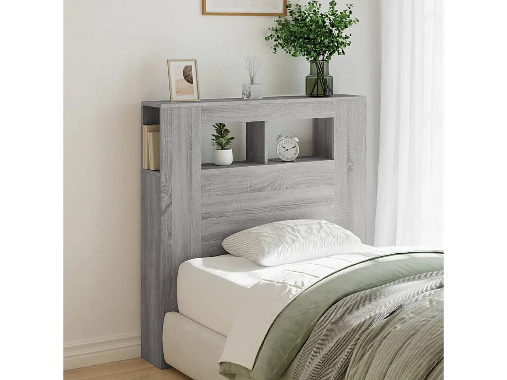 Cabecero LED madera ingeniería gris Sonoma 100x18,5x103,5 cm