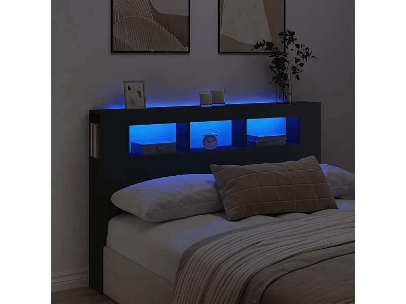 Tête de lit à LED noir 160x18,5x103,5 cm bois d'ingénierie