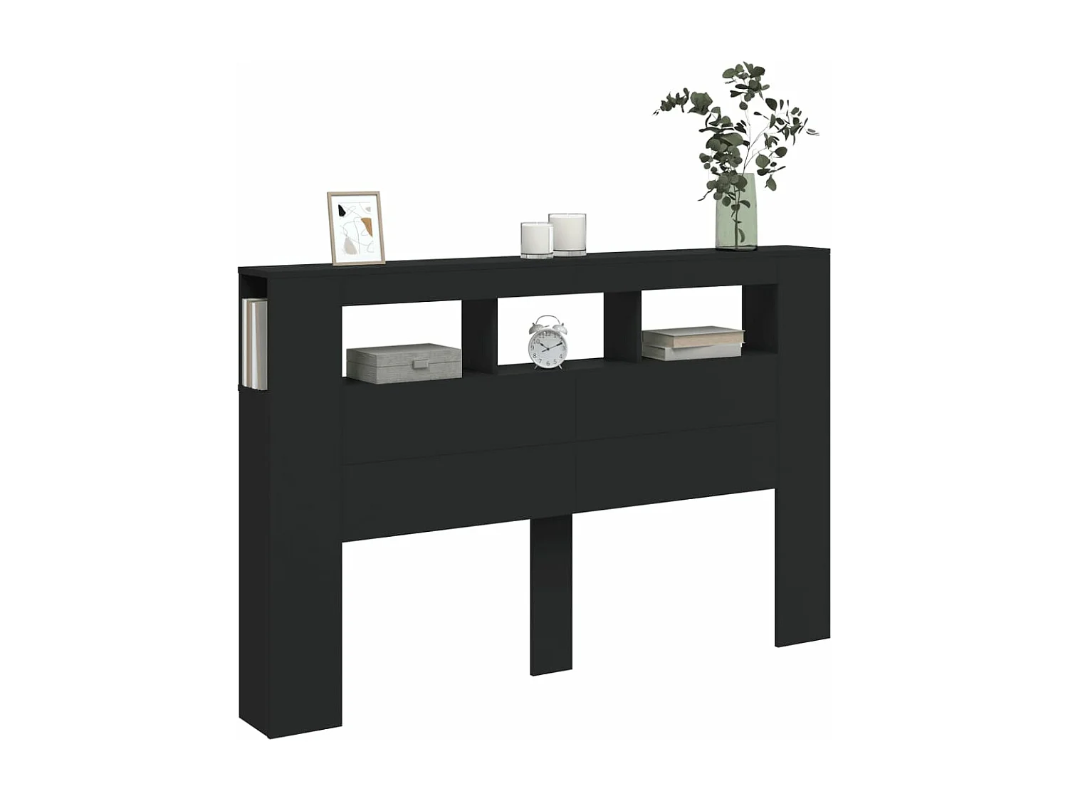 Hoofdeinde met LED 160x18,5x103,5 cm bewerkt hout zwart