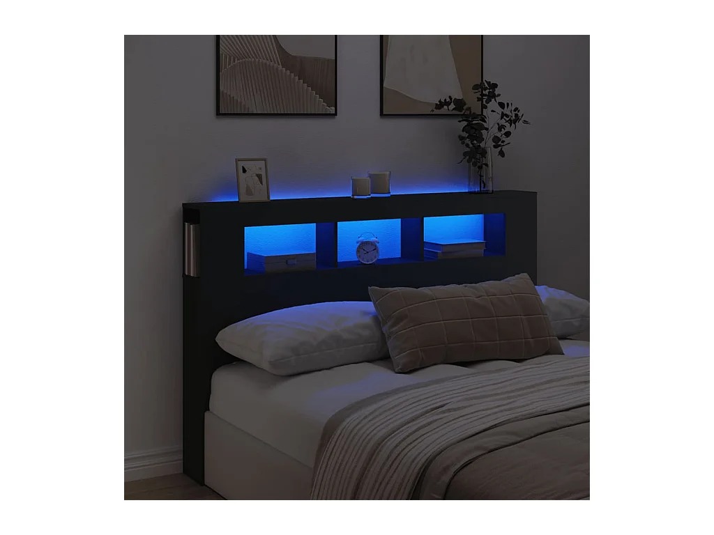 Hoofdeinde met LED 160x18,5x103,5 cm bewerkt hout zwart