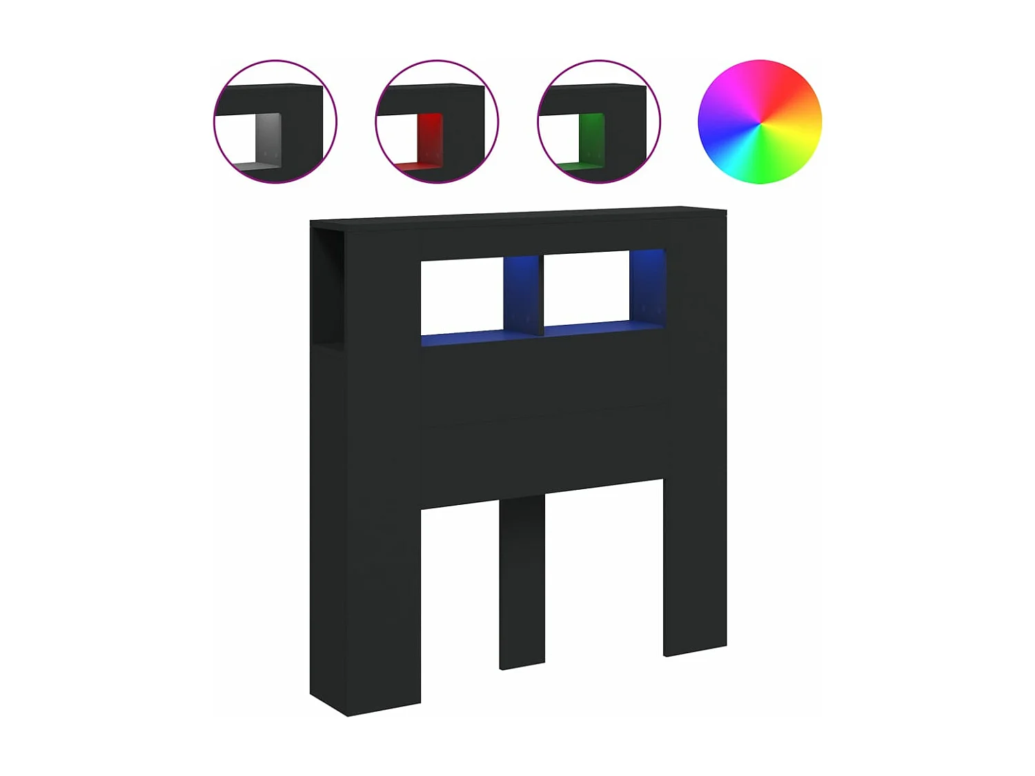 Hoofdeinde met LED 100x18,5x103,5 cm bewerkt hout zwart