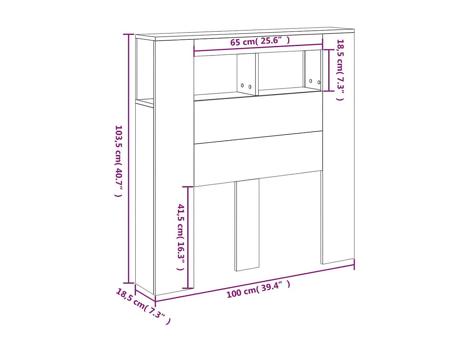 Hoofdeinde met LED 100x18,5x103,5 cm bewerkt hout zwart
