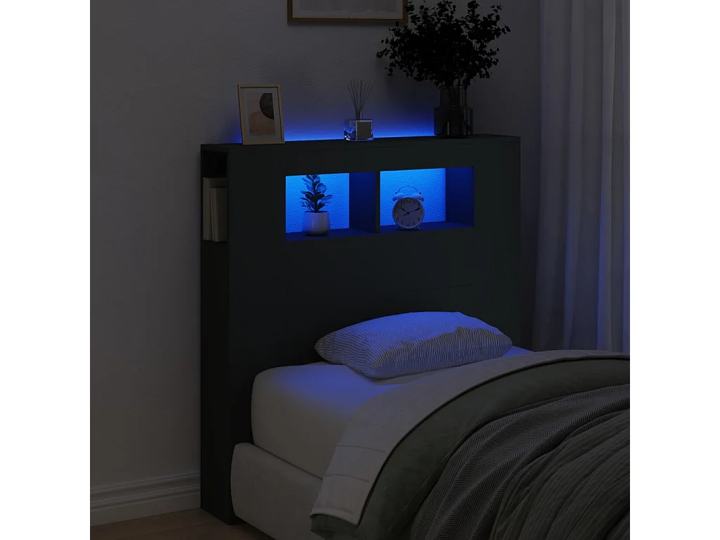 Tête de lit à LED noir 100x18,5x103,5 cm bois d'ingénierie
