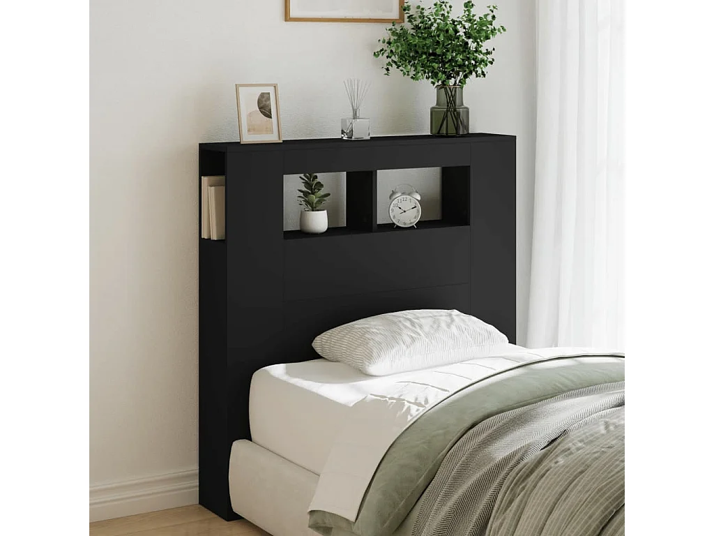 Cabeceira cama c/ LEDs 100x18,5x103,5 cm deriv. madeira preto
