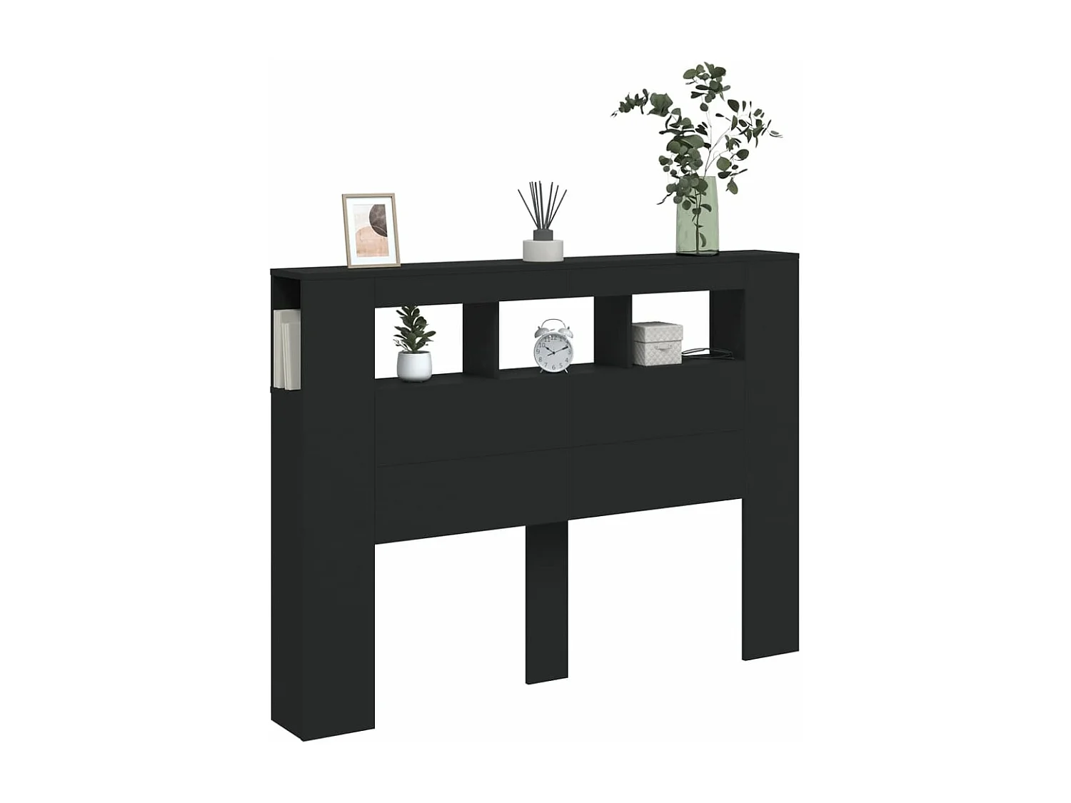 Hoofdeinde met LED 140x18,5x103,5 cm bewerkt hout zwart