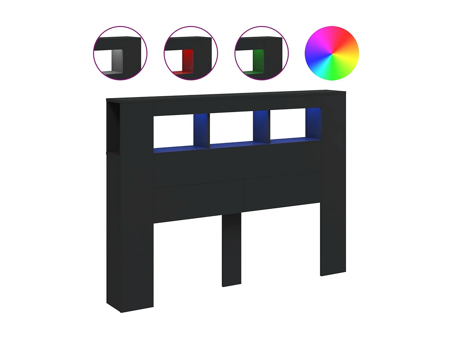 Cabecero con LED madera de ingeniería negro 140x18,5x103,5 cm