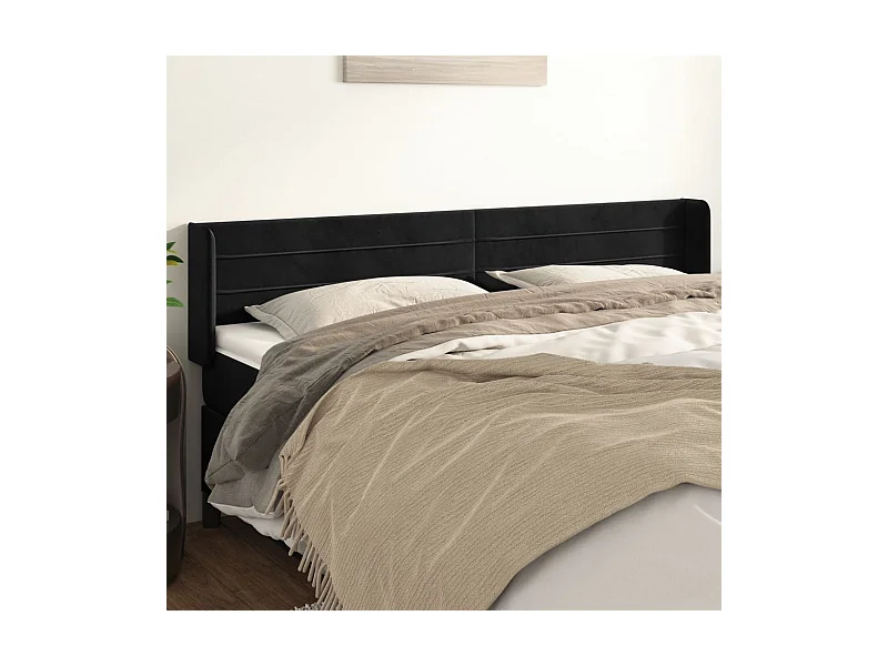 Kopfteil mit Ohren Schwarz 203x16x78/88 cm Samt