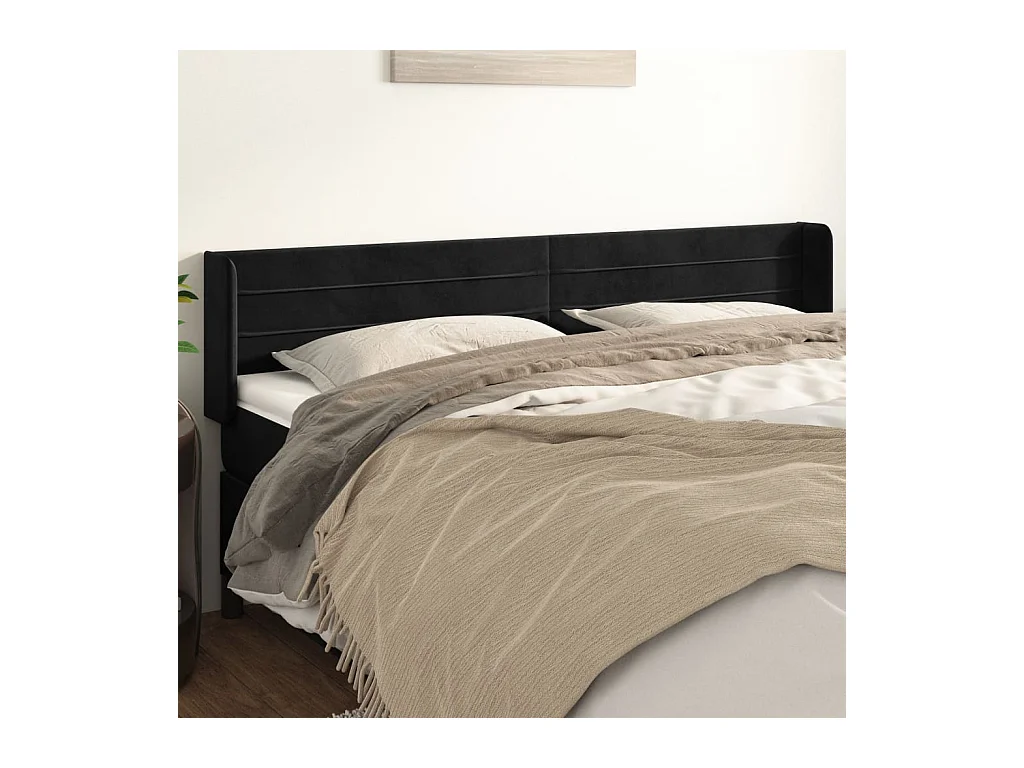Tête de lit avec oreilles Noir 203x16x78/88 cm Velours