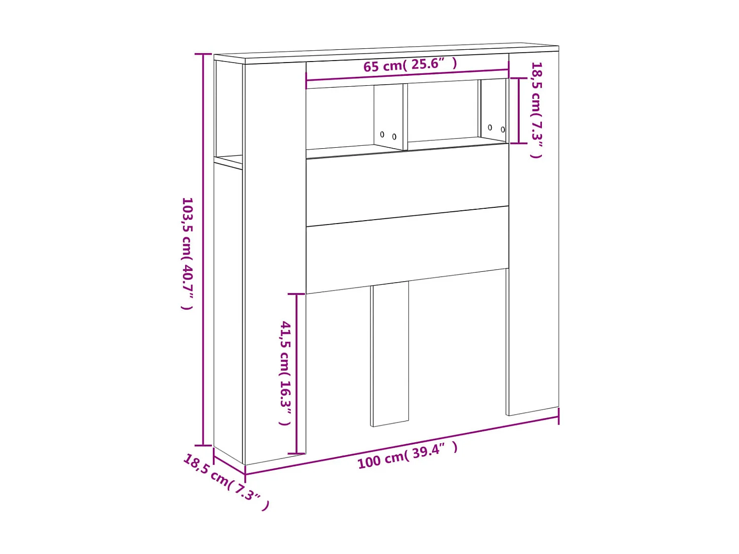 Hoofdeinde met LED 100x18,5x103,5 cm bewerkt hout
