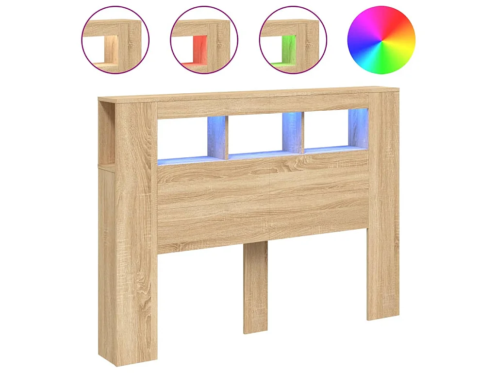 Tête de lit à LED chêne sonoma 140x18,5x103,5cm bois ingénierie