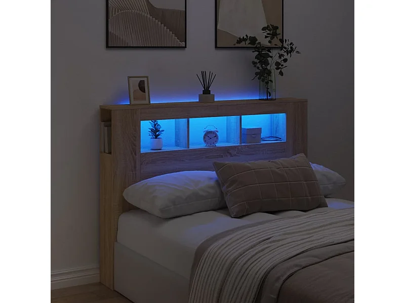 Tête de lit à LED chêne sonoma 140x18,5x103,5cm bois ingénierie