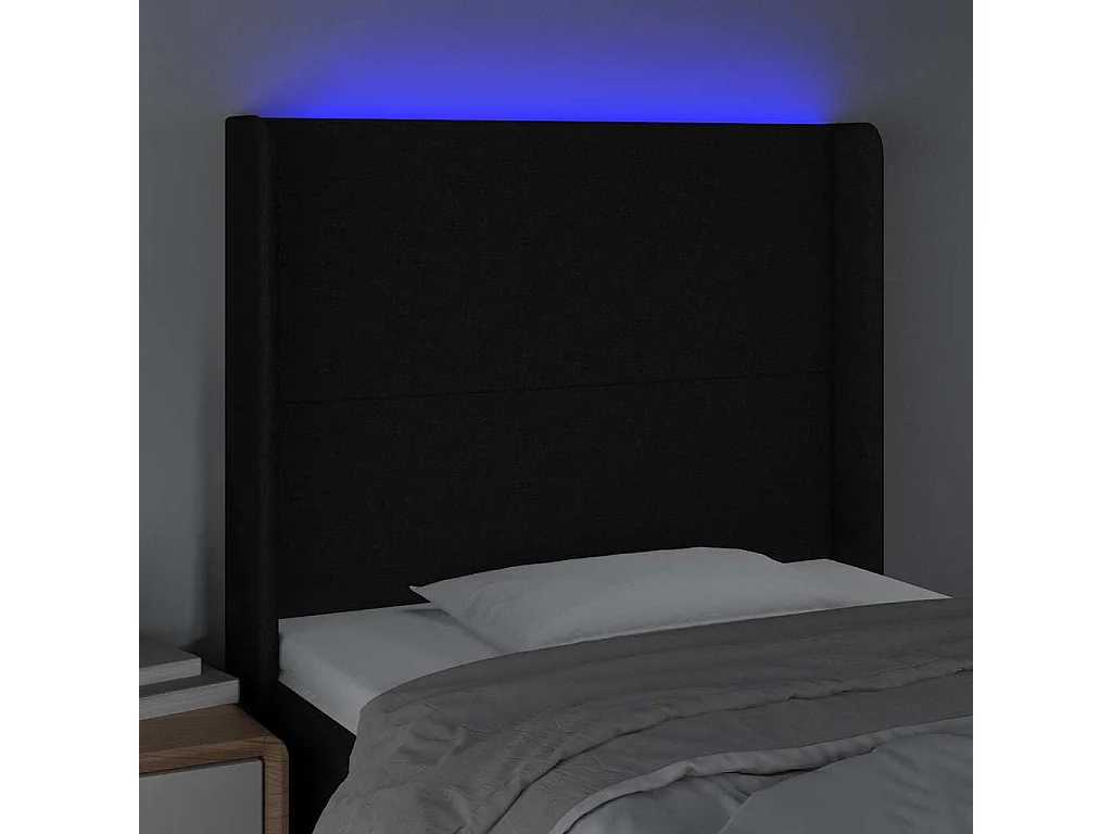 Tête de lit à LED Noir 93x16x118/128 cm Tissu