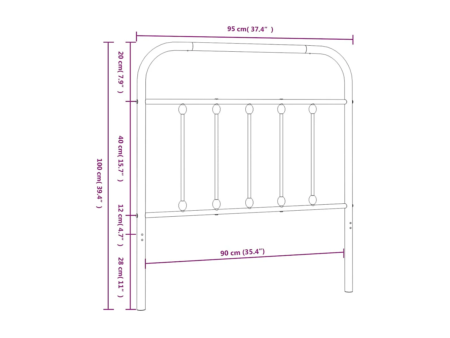 Tête de lit métal blanc 90 cm