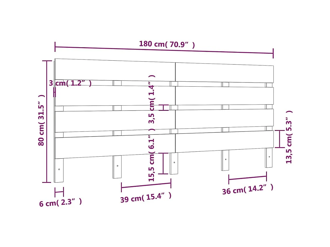 Tête de lit Blanc 180x3x80 cm Bois massif de pin