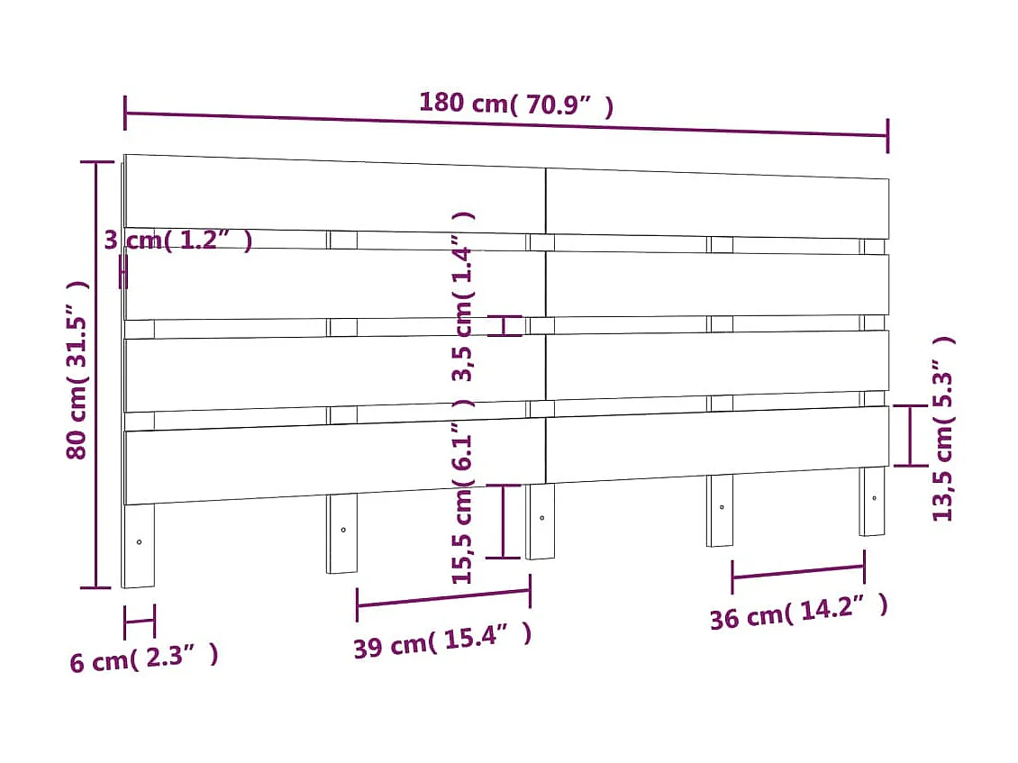 Tête de lit Blanc 180x3x80 cm Bois massif de pin