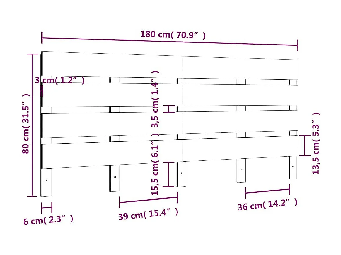 Tête de lit Blanc 180x3x80 cm Bois massif de pin