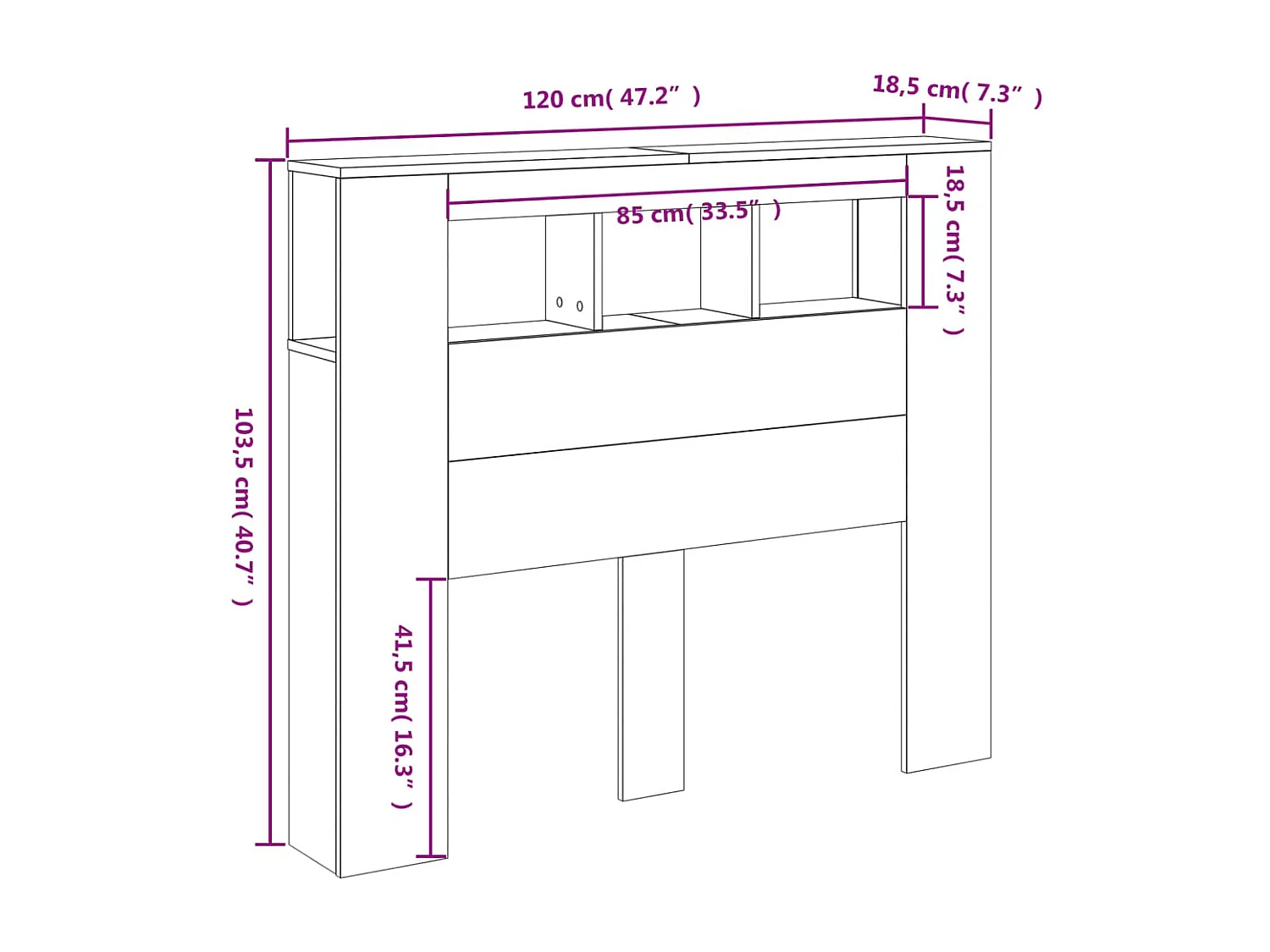 Hoofdeinde met LED 120x18,5x103,5 cm bewerkt hout zwart