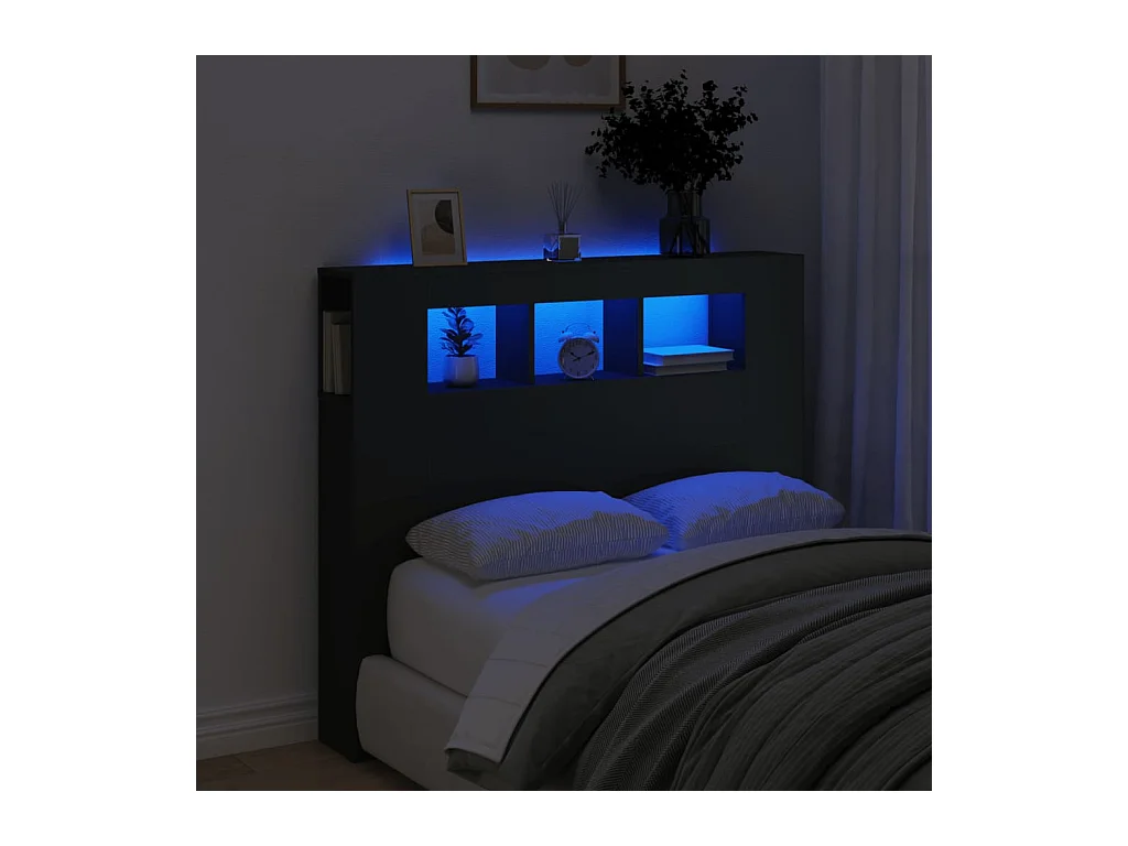 Testiera LED Nera 120x18,5x103,5 cm Legno Multistrato