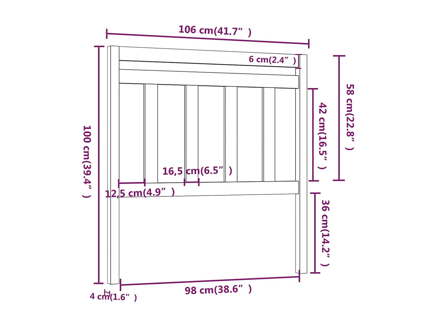Testiera per Letto Bianca 106x4x100cm in Legno Massello di Pino