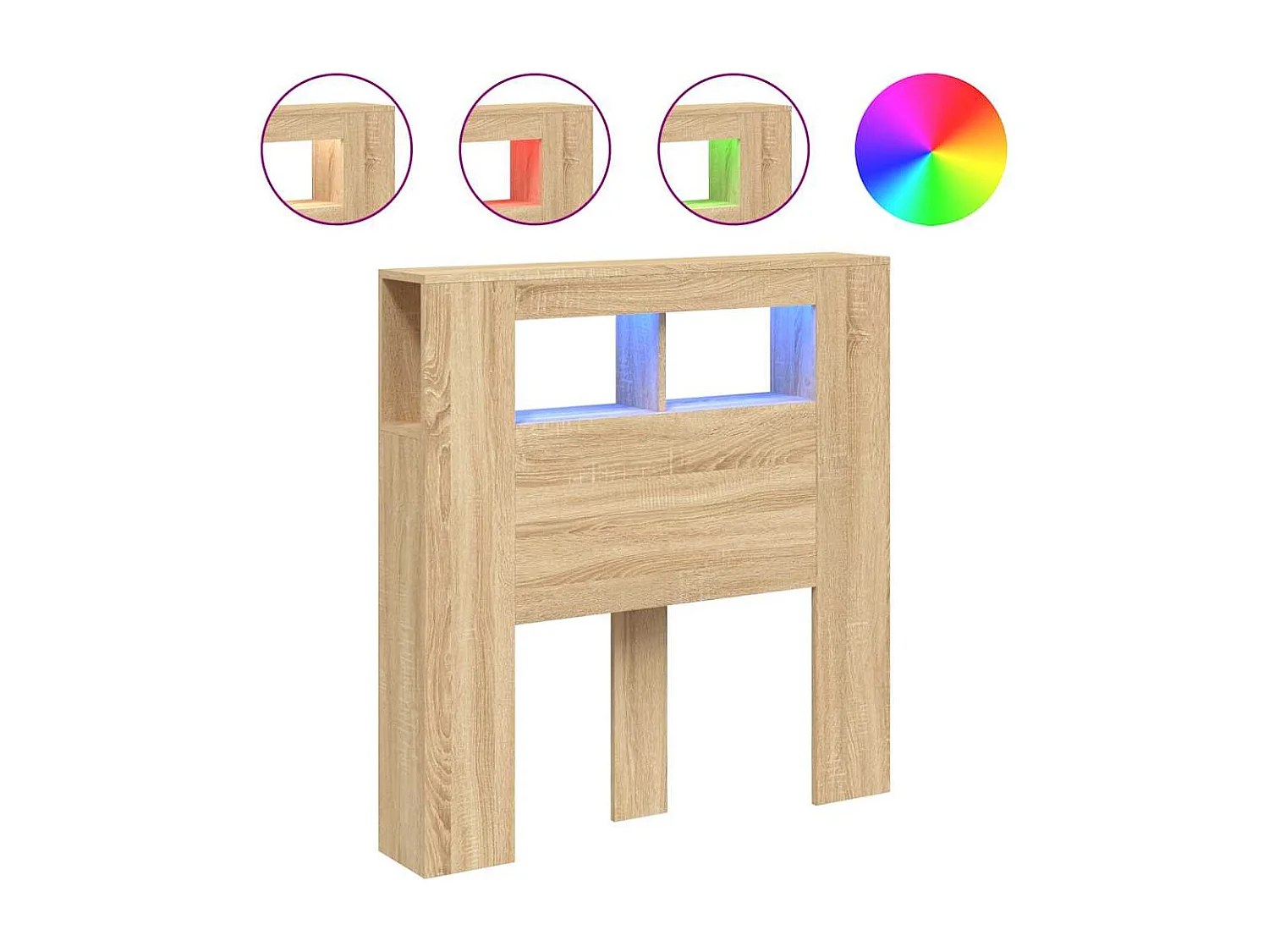 Hoofdeinde met LED 100x18,5x103,5 cm bewerkt hout sonoma eiken