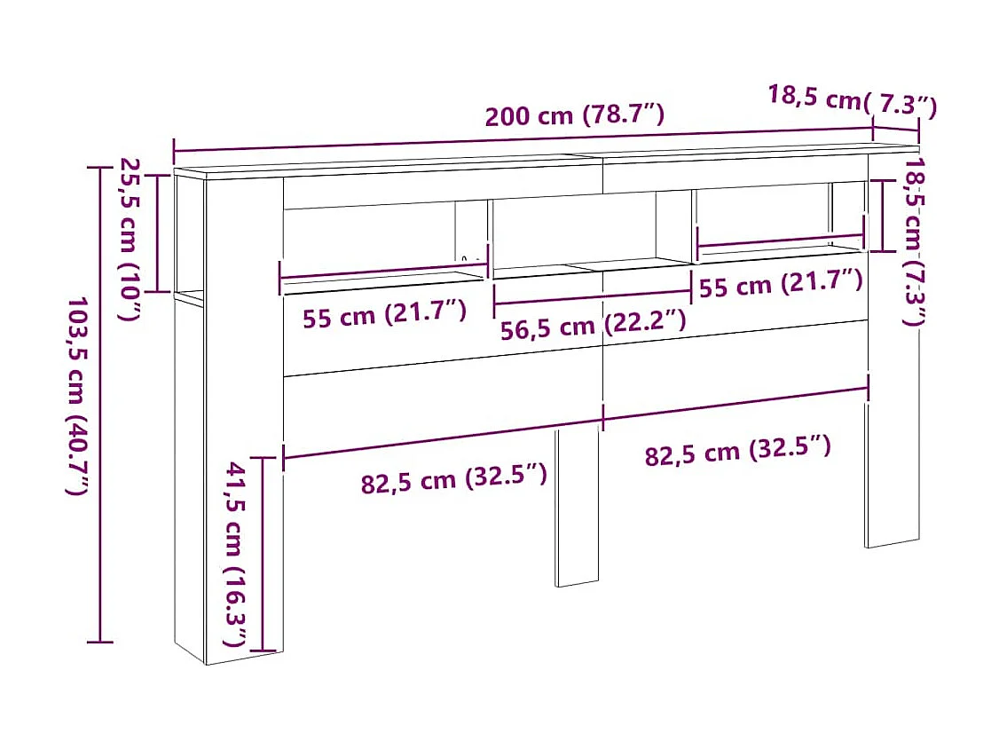 LED-Kopfteil Grau Sonoma 200x18,5x103,5 cm Holzwerkstoff