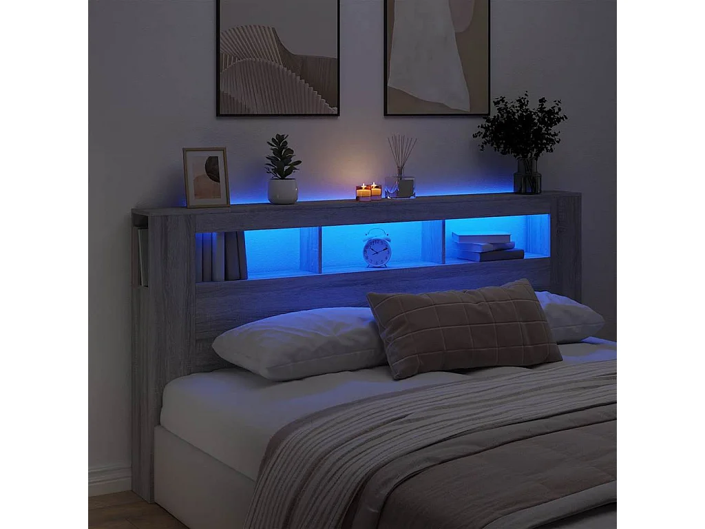 LED-Kopfteil Grau Sonoma 200x18,5x103,5 cm Holzwerkstoff