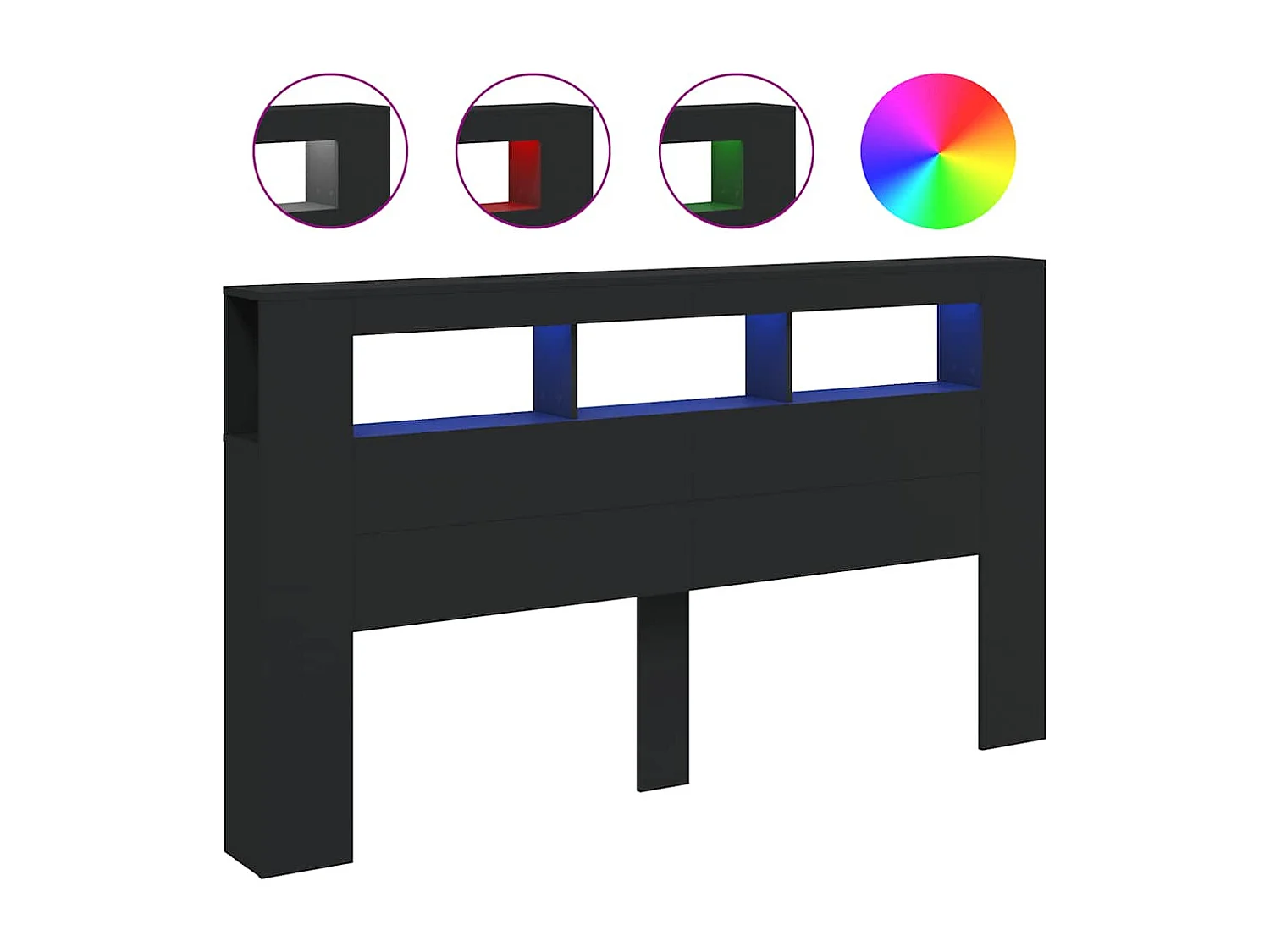 Tête de lit à LED noir 180x18,5x103,5 cm bois d'ingénierie