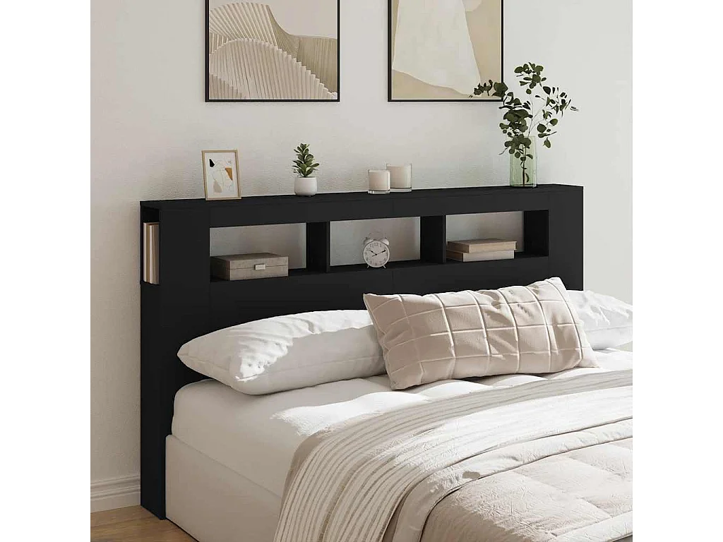 Tête de lit à LED noir 180x18,5x103,5 cm bois d'ingénierie