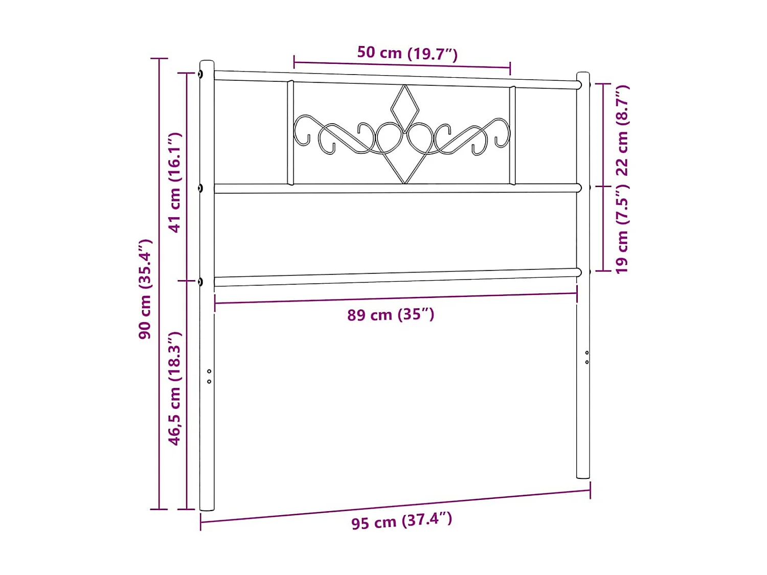 Ersatz-Kopfteil Metall Schwarz 90 cm