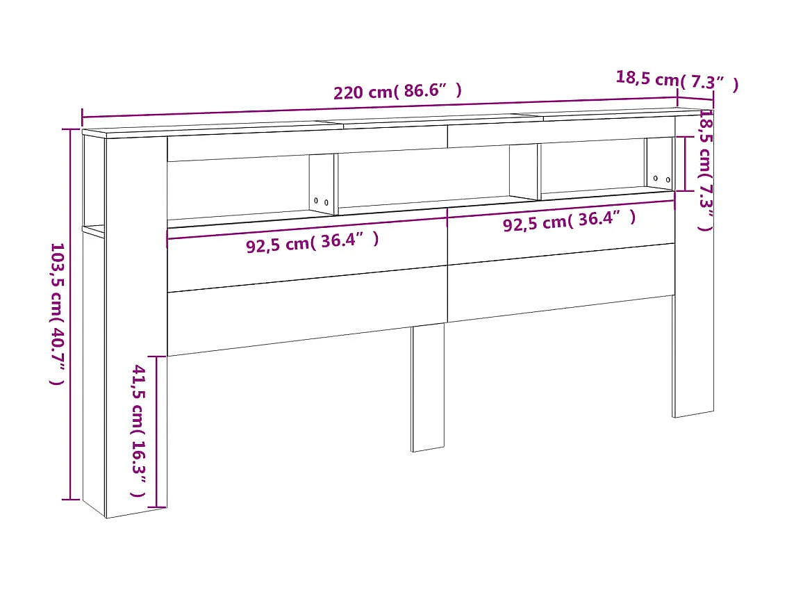 Tête de lit à LED chêne sonoma 220x18,5x103,5cm bois ingénierie