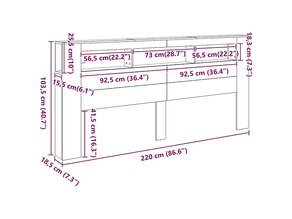 Tête de lit à LED chêne sonoma 220x18,5x103,5cm bois ingénierie