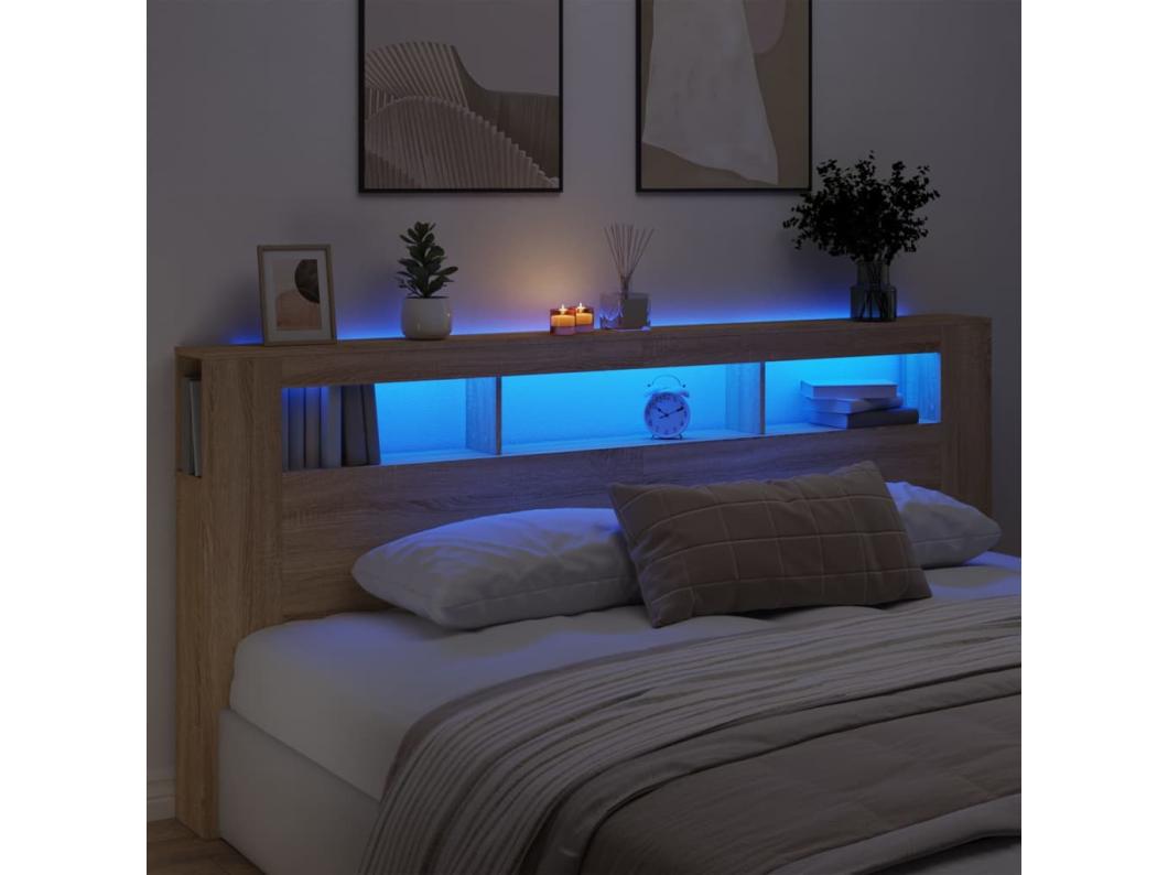 Hoofdbord met LED 220x18,5x103,5 cm bewerkt hout sonoma eiken