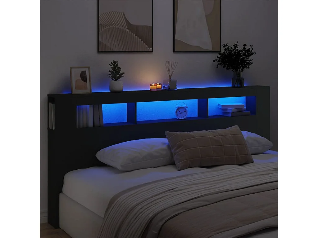 Hoofdeinde met LED 220x18,5x103,5 cm bewerkt hout zwart