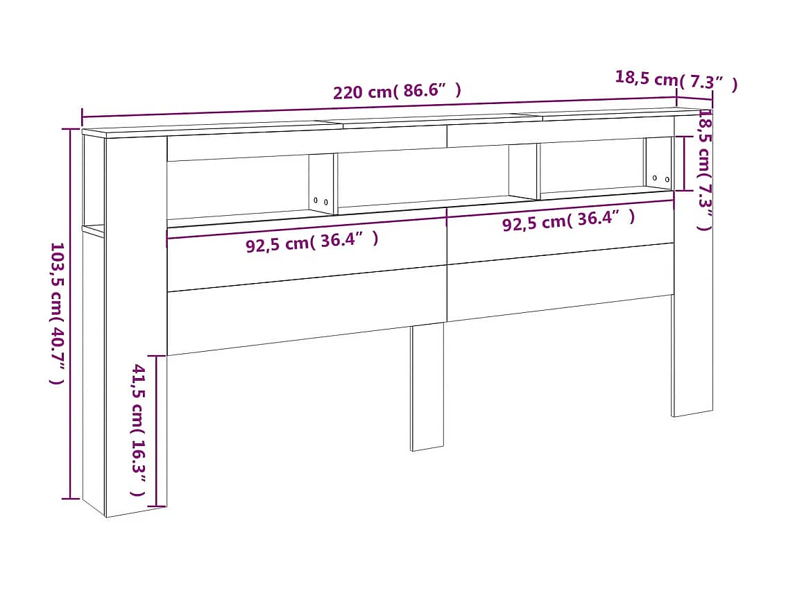 Hoofdeinde met LED 220x18,5x103,5 cm bewerkt hout zwart