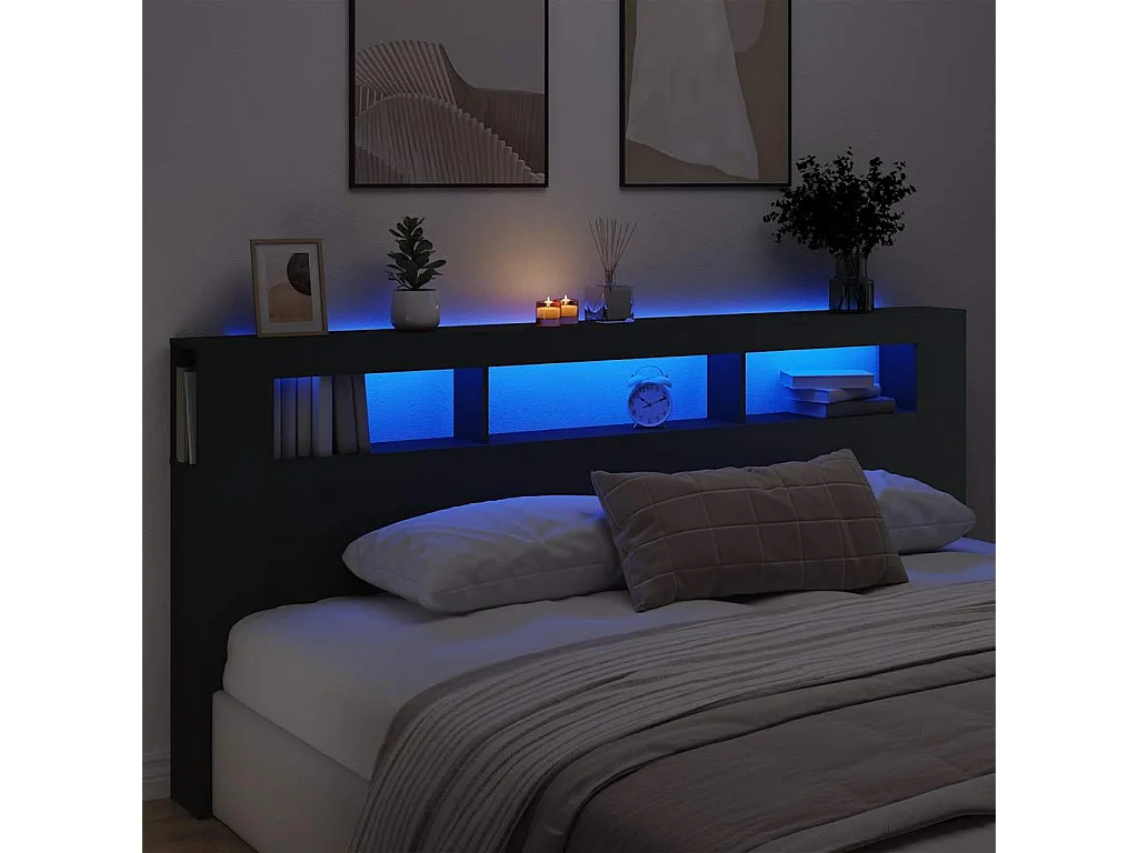 Testiera LED Nera 220x18,5x103,5 cm Legno Multistrato