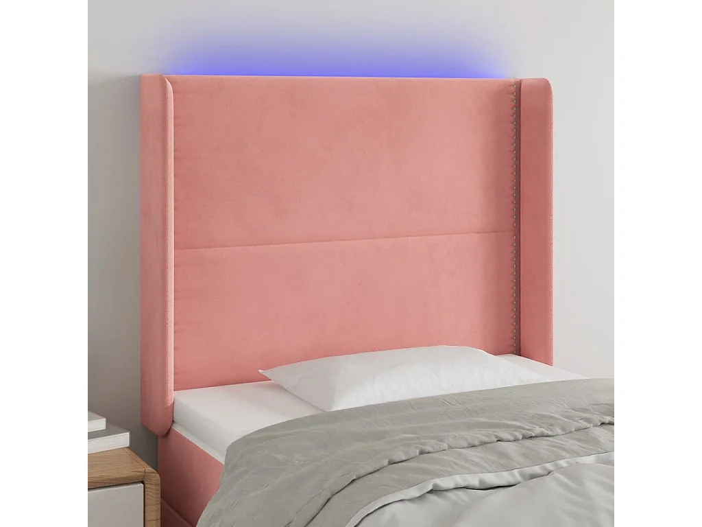 Testiera a LED Nera 93x16x118/128 cm in Velluto