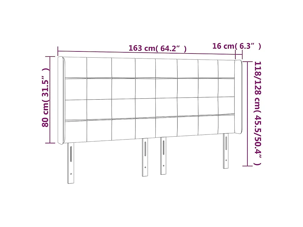 Hoofdbord met randen 163x16x118/128 cm fluweel lichtgrijs