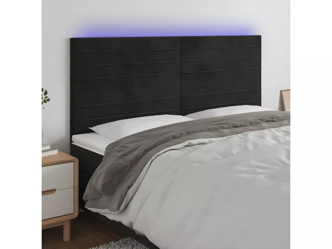 Kauf Unique LED Kopfteil Schwarz 200x5x118/128 cm Samt